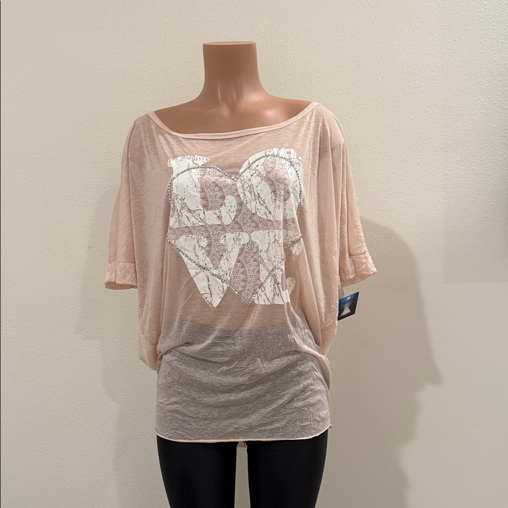 Casual Blush Graphic Tee crystals one size fit all
